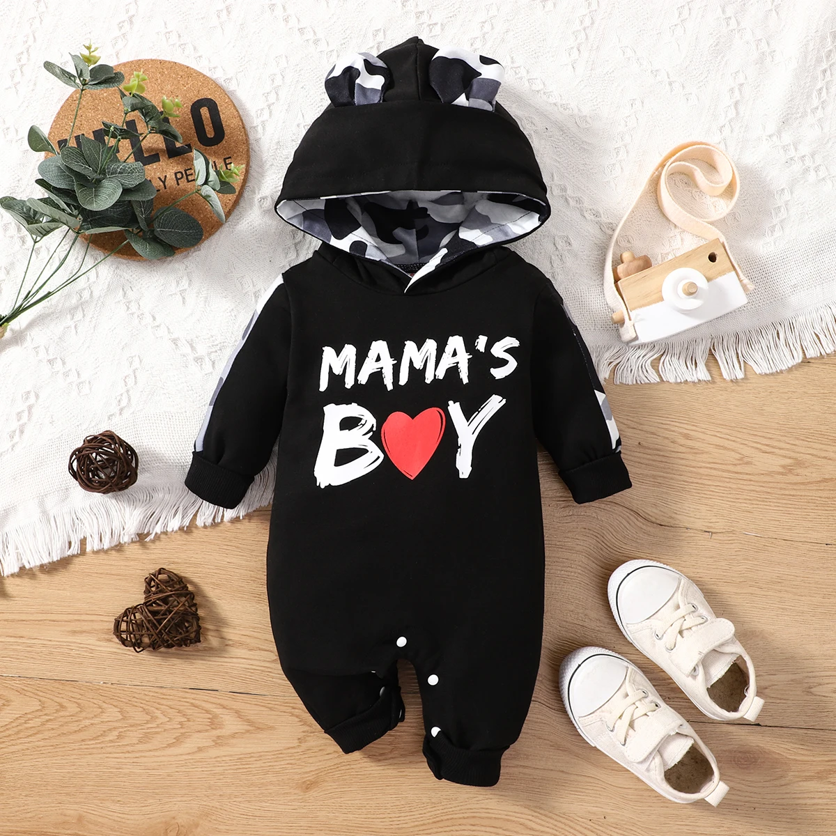 PatPat Baby Boy Letter Print 3D Ears Detail Camouflage Lined Hooded Fleece Spliced Long-sleeve Jumpsuit
PatPat Baby Boy Letter Print 3D Ears Detail Camouflage Lined Hooded Fleece Spliced Long-sleeve Jumpsuit