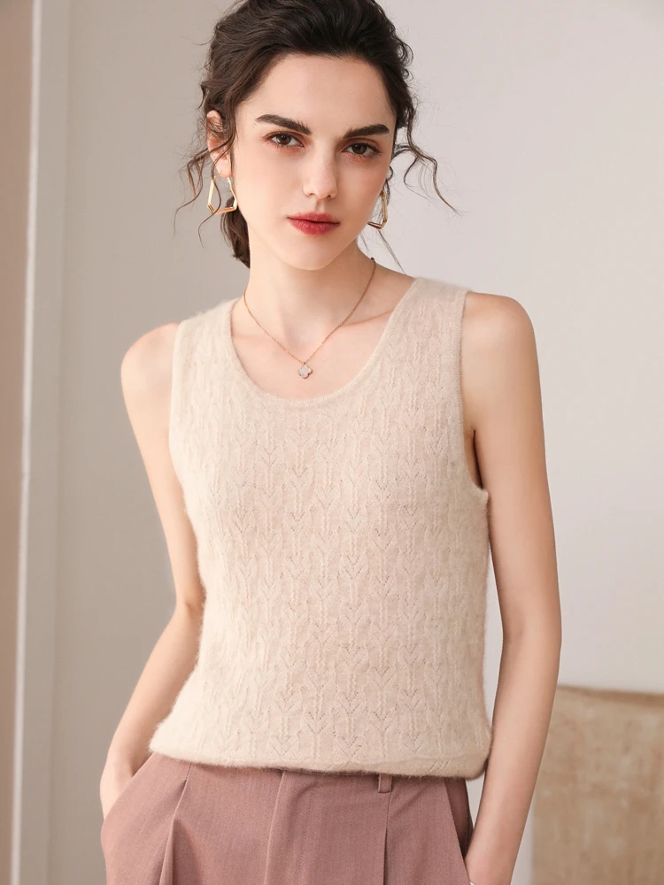 

Women's O-Neck Cashmere Vest Basic Casual Waistcoat Soft Thin 100% Cashmere Knitwear Sleeveless Pullover Sweater Tops for Summer