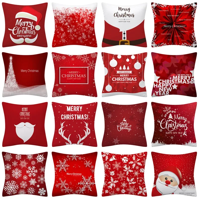 

Christmas Red Cushion Deer Pillowcase Letter Tree Print Sofa Home Decor Pillow