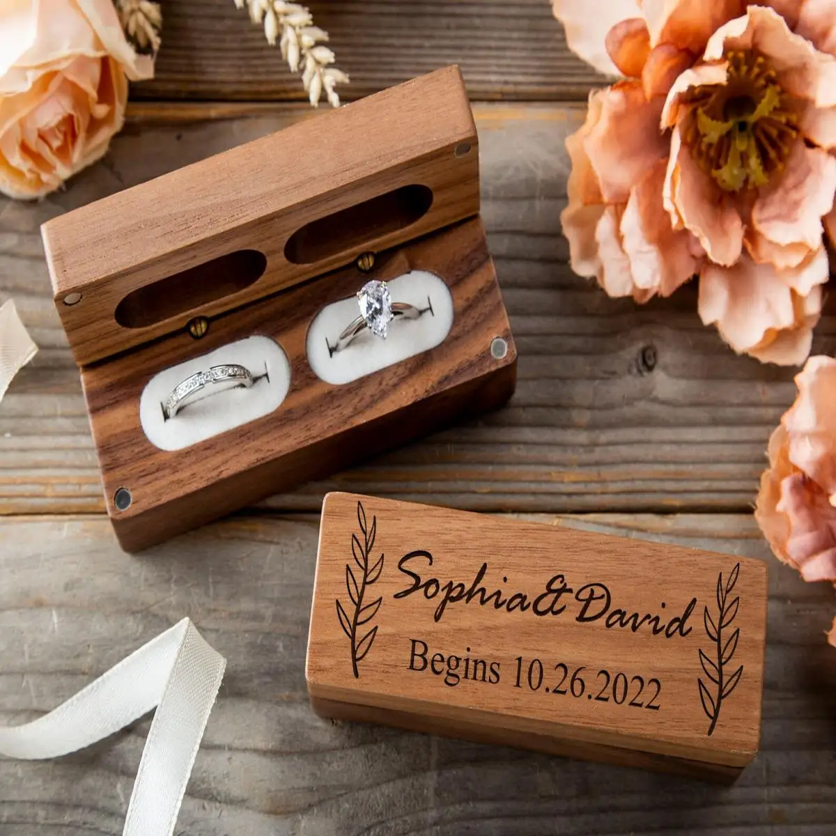Custom Wood Ring Bearer Box Personalized Wedding Ring Box Double Slot Wedding Ring Box Engagement Ring Holder Engraved Ring Box
Custom Wood Ring Bearer Box Personalized Wedding Ring Box Double Slot Wedding Ring Box Engagement Ring Holder Engraved Ring Box