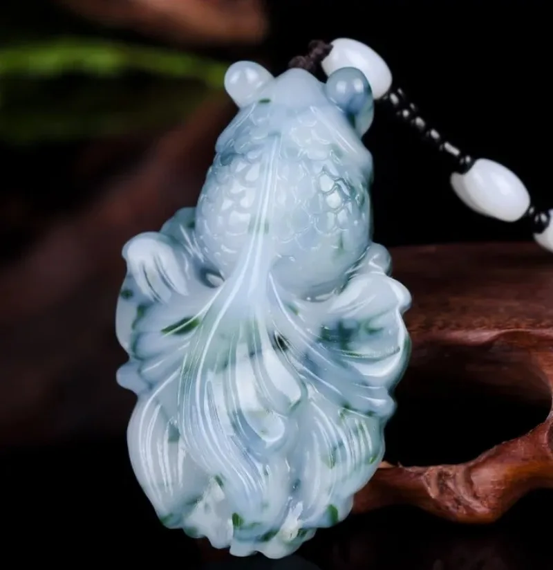 

Chinese Colorful Jade Goldfish Pendant Necklace Jewellery Fashion Hand-Carved Relax Healing Man Women Luck Gift Amulet Free Rope