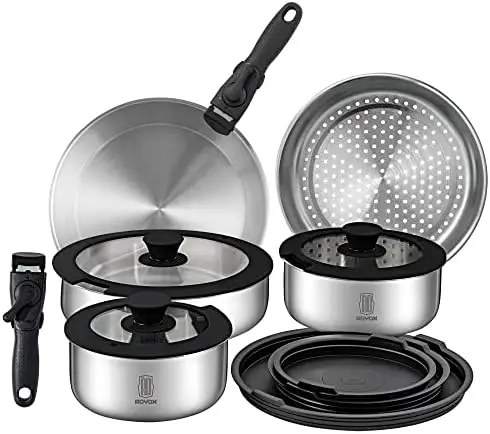 Pots and Pans Set, 16 Piece Stainless Steel Kitchen Removable Handle Cookware Set, Frying Saucepans with Lid, Stay-Cool Handles
Pots and Pans Set, 16 Piece Stainless Steel Kitchen Removable Handle Cookware Set, Frying Saucepans with Lid, Stay-Cool Handles