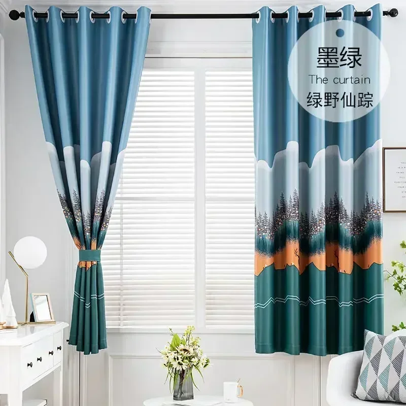

21657-STB-Auspicious Cloud Black Background Printed Window Curtains Living Room Bedroom Curtains Polyester Cloth