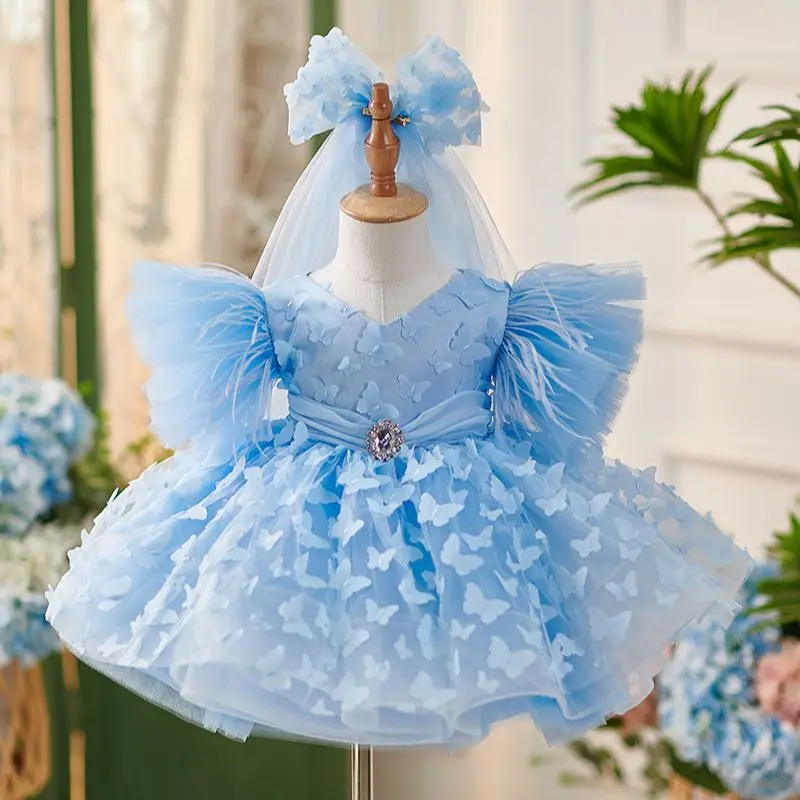 

Infant Girls' dresses new year Children Clothing Butterfly fluffy Kids Dresses children's 1st birthday Vestido Robe Fille
