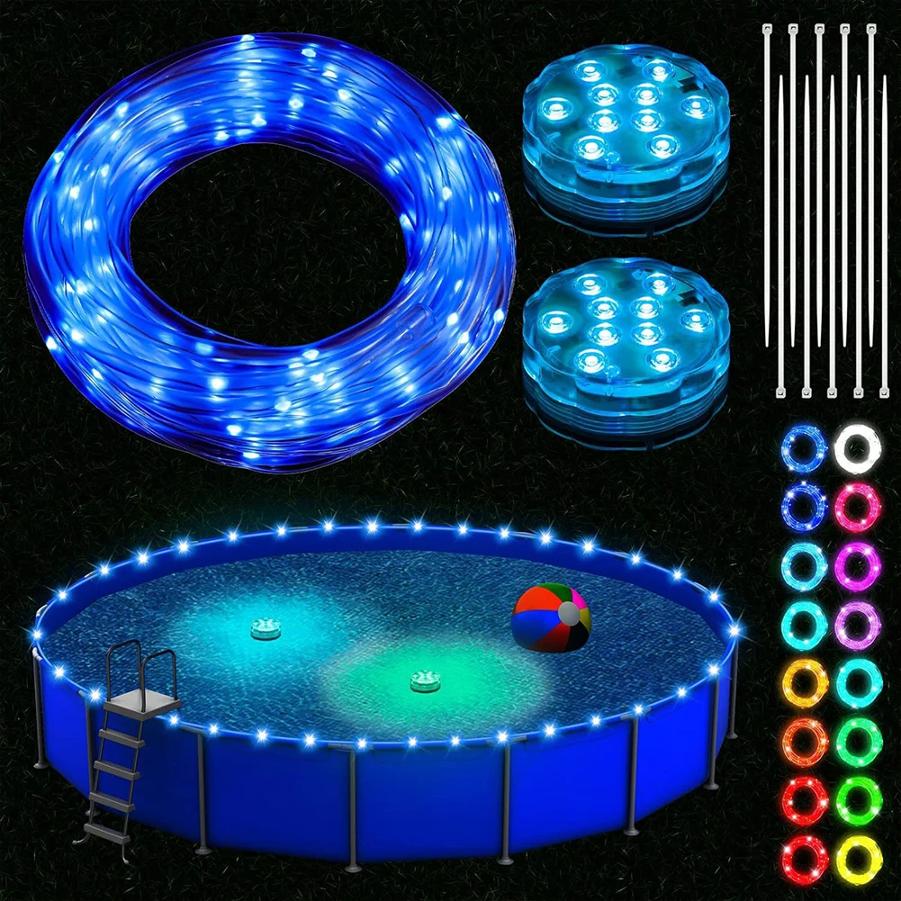 

Pool Lights For Above Ground Pools IP67 Waterproof 33FT LED Strip Lights With Remote Control For Pool Bathtub Trampoline