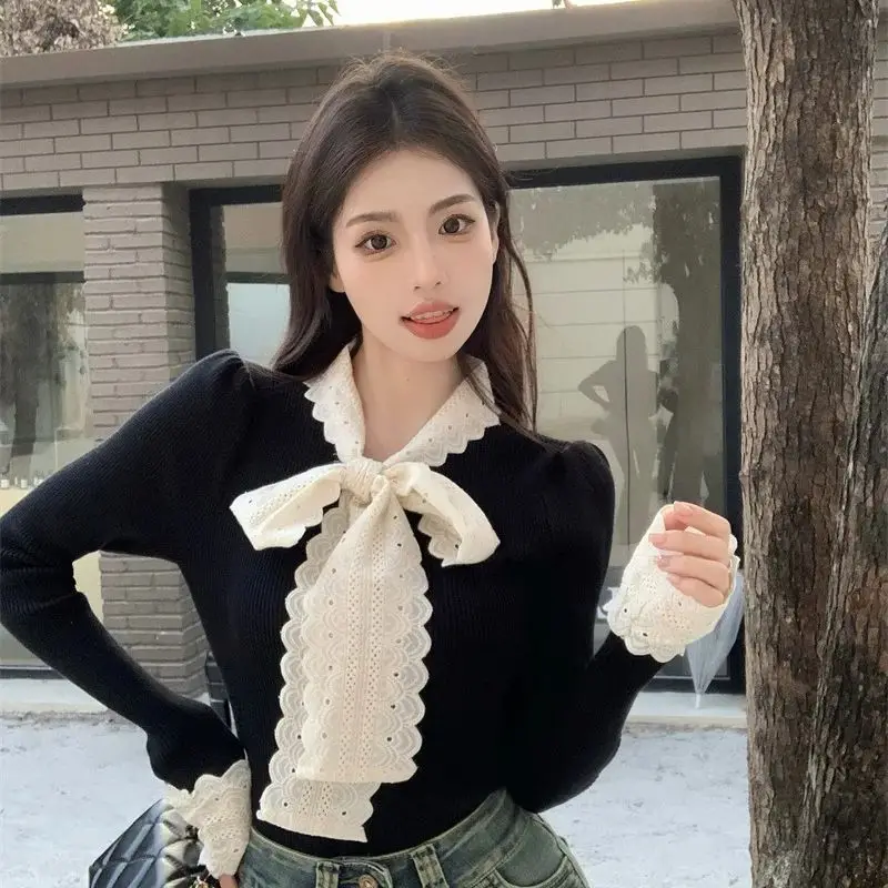 Hsa Winter Lining bow Tied neck long sleeved knit sweater women's winter tight knit sweater with a bottom design and a short top
Hsa Winter Lining bow Tied neck long sleeved knit sweater women's winter tight knit sweater with a bottom design and a short top