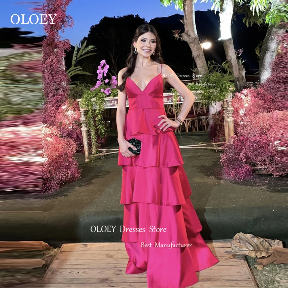 OLOEY Spaghetti Straps Fuschia Taffeta Women Evening Dresses Party Formal Gowns Tiered Wedding Party Dress Special Occasion
OLOEY Spaghetti Straps Fuschia Taffeta Women Evening Dresses Party Formal Gowns Tiered Wedding Party Dress Special Occasion