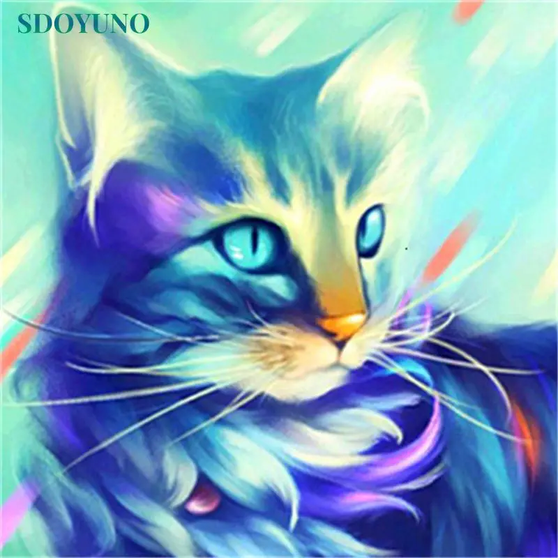 

SDOYUNO 5D Diamond Mosaic Rhinestones Diamond Painting Full Square Drill Embroidery Animal Cat Living room decorating Artwork