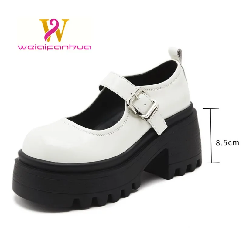 

Mary Jane Shoes Female Spring Retro 2024 New Thick-soled British Style Loafers Leather Student Shoes Women Heels White Heels