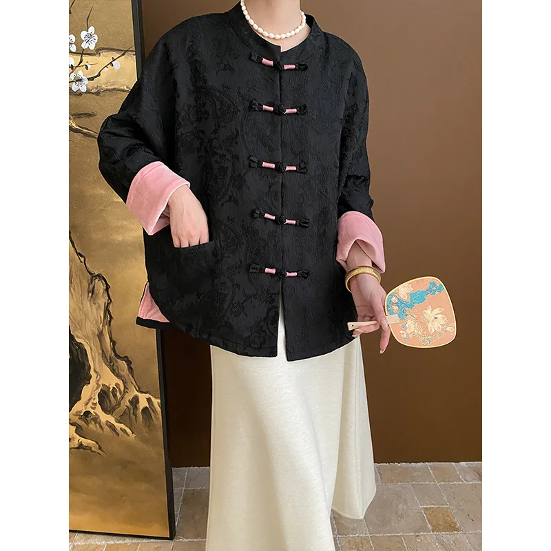 

Sinan New Chinese Relief Texture Jacquard National Style Disc Button Embroidered Coat 2024 Early Spring New SN5075