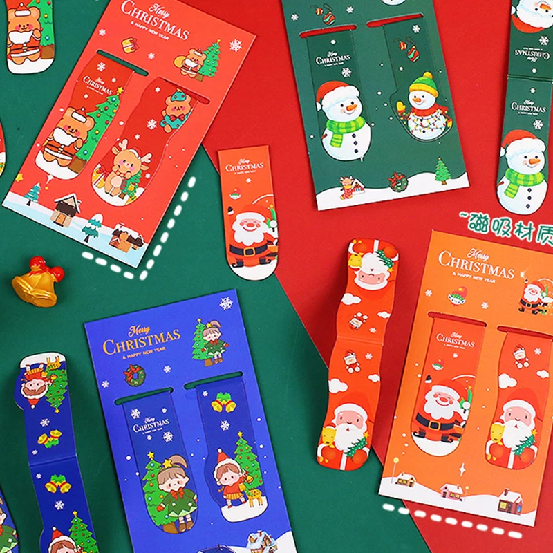 

2 шт. милые рождественские магнитные закладки для книг, милые Креативные магнитные маркеры для страниц, зажимы, офисные канцелярские принадлежности для детей, подарки