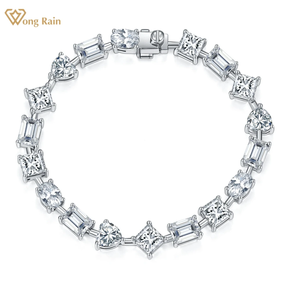 

Wong Rain 925 Sterling Silver VVS1 3EX Pass Test D Color Diamonds Real Moissanite Gems Irregular Bracelets For Women Men Jewelry