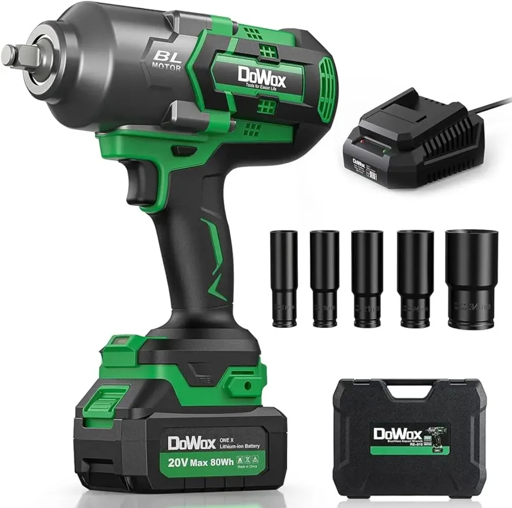 

Cordless Impact Wrench 1/2 Inch, High Torque 1200 Ft-lbs Brushless Impact Gun, 20V Power 4.0 Ah Battery, Fast Charger, 5 Pcs