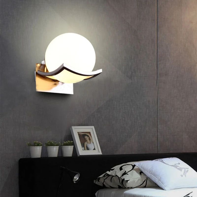 

Metal Modern Wall Lamp Glass Ball Wall Lights Sconces Indoor Stair Light Fixture Bedroom Bedside Home Hallway Loft Passage Lamp