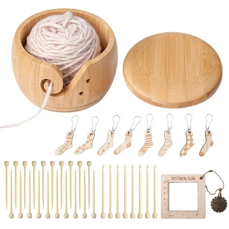 

Wooden Yarn Bowl Knitting Yarn Bowls With Holes Crochet Bowl Holder Handmade Yarn Storage Bowl DIY Knitting Crocheting Kit