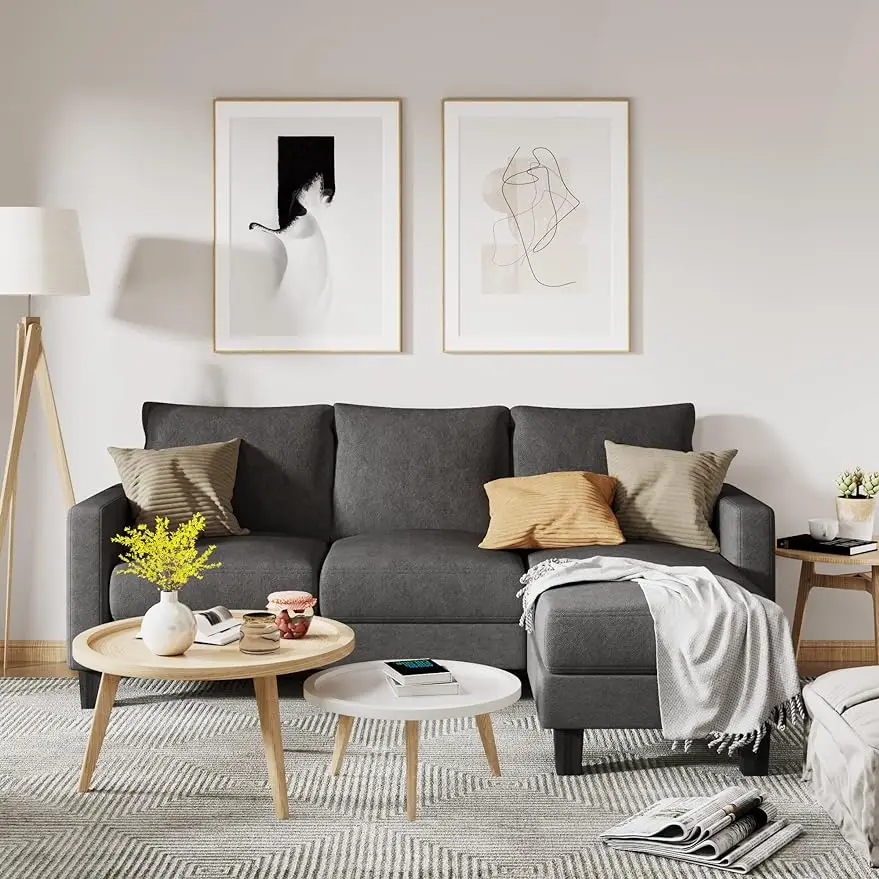 

YESHOMY трансформируемый секционный 3 L-образный диван мягкое сиденье с современной льняной тканью, компактные диваны для гостиной,
