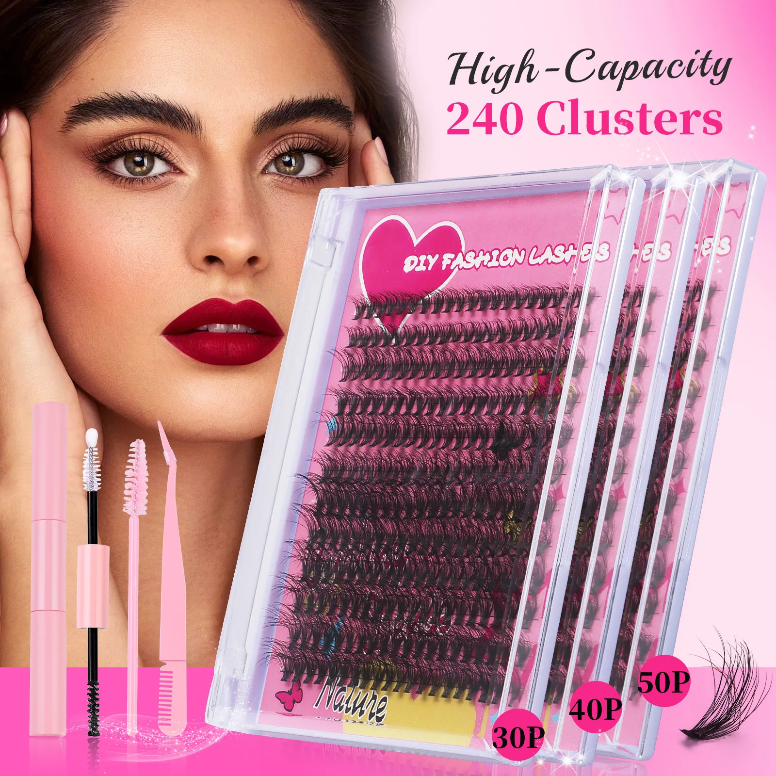 

Single Cluster DIY False Eyelashes 240 Clusters Large Capacity Eyelashes Self Marry Eyelashes with Adhesive Set Wholesale