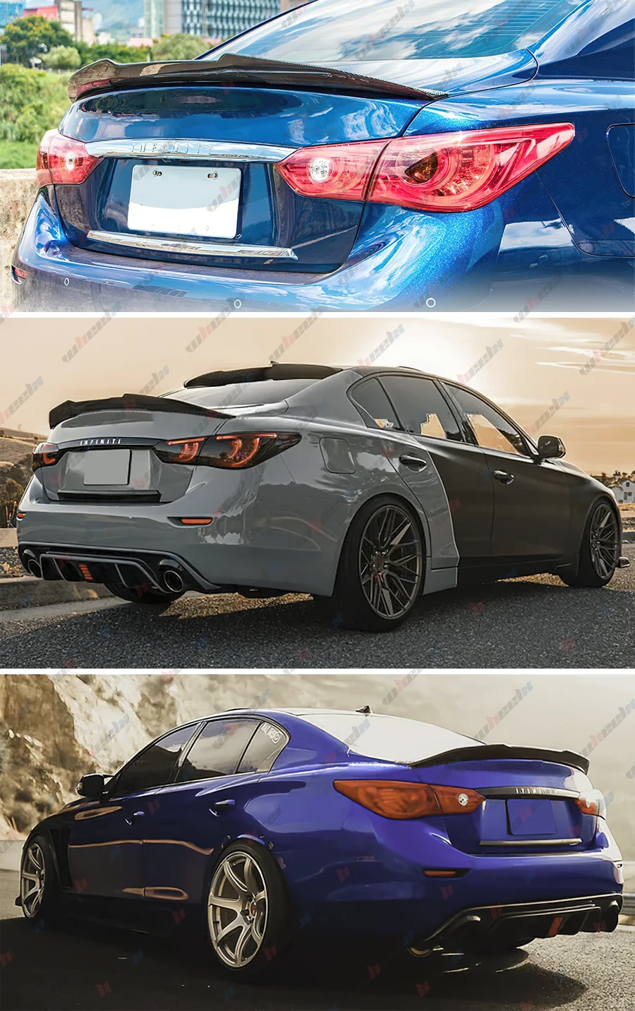 Rear Lip Trunk Spoiler Wing For 14-24 Infiniti Q50 Sedan PSM Carbon Fiber Style Rear Lip Trunk Spoiler Wing For 14-24 Infiniti Q50 Sedan PSM Carbon Fiber Style
