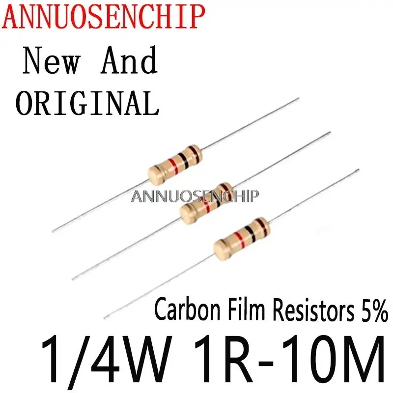 

1000PCS Carbon Film Resistors 10R 47R 100R 220R 1K 10K 4K7 100K 560K 1M 3M3 ohm Color Ring Resistance 1/4W 5% 1R-10M