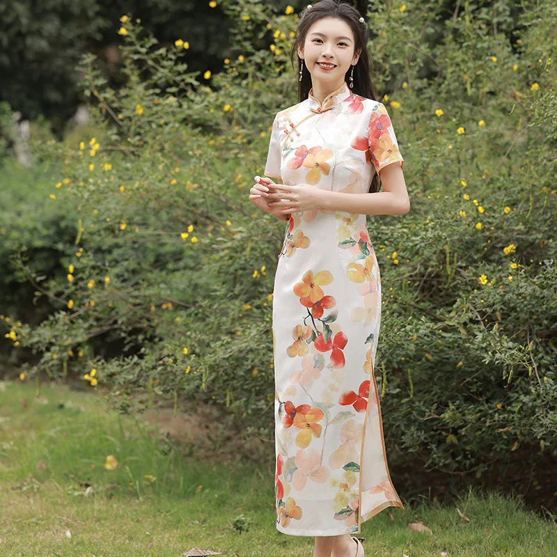 

Yourqipao Summer Chinese Style Elegant Retro Improved Traditional Cheongsam Prom Gowns Women Long Evening Qipao Hanfu Dresses