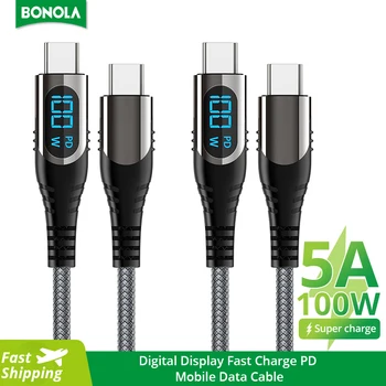 Bonola 디지털 디스플레이 PD 충전 C타입 케이블, USB to C타입 케이블, 삼성, 아이폰 15, 맥북, 아이패드용, 100W, 6A, 66W 상품 이미지