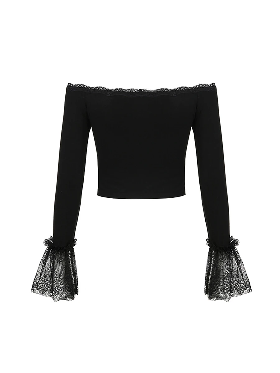 Women s Off Shoulder Crop Tops Y2K Strapless Lace Trim Long Flared Sleeve T-Shirt Casual Slim Fit Blouse Streetwear 
Women s Off Shoulder Crop Tops Y2K Strapless Lace Trim Long Flared Sleeve T-Shirt Casual Slim Fit Blouse Streetwear