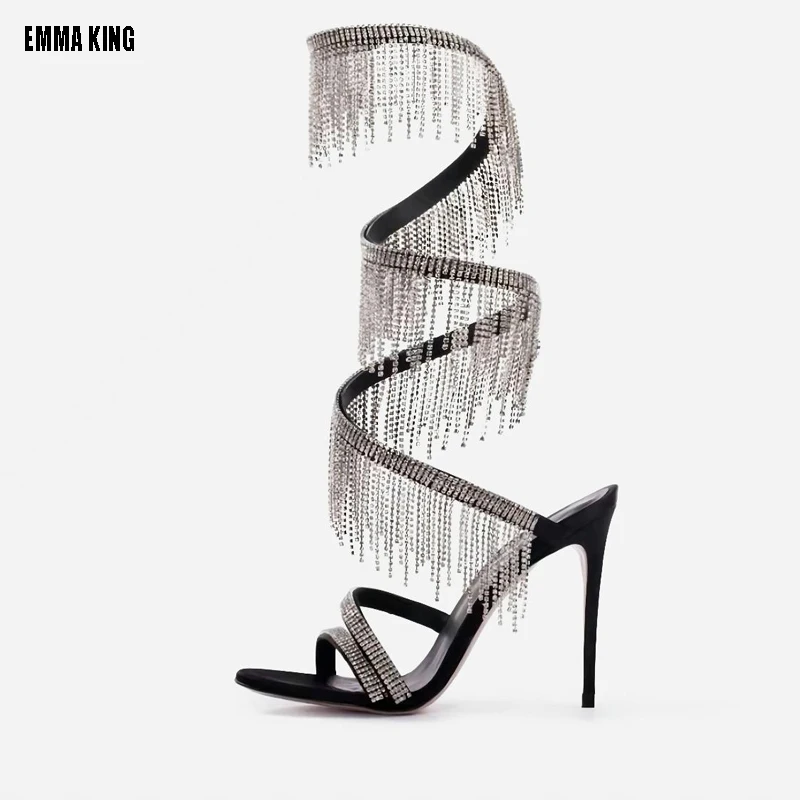 2024 Fashion Crystal Pendant Tassels Women Sandals Sexy Snake Stiletto High heels Gladiator sandals Summer Wedding Party Shoes
2024 Fashion Crystal Pendant Tassels Women Sandals Sexy Snake Stiletto High heels Gladiator sandals Summer Wedding Party Shoes