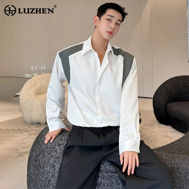 

LUZHEN Stylish Elegant Color Contrast Design Long Sleeve Shirts Men's 2024 New Luxury Trendy Loose Tops Korean Clothes LZ2793