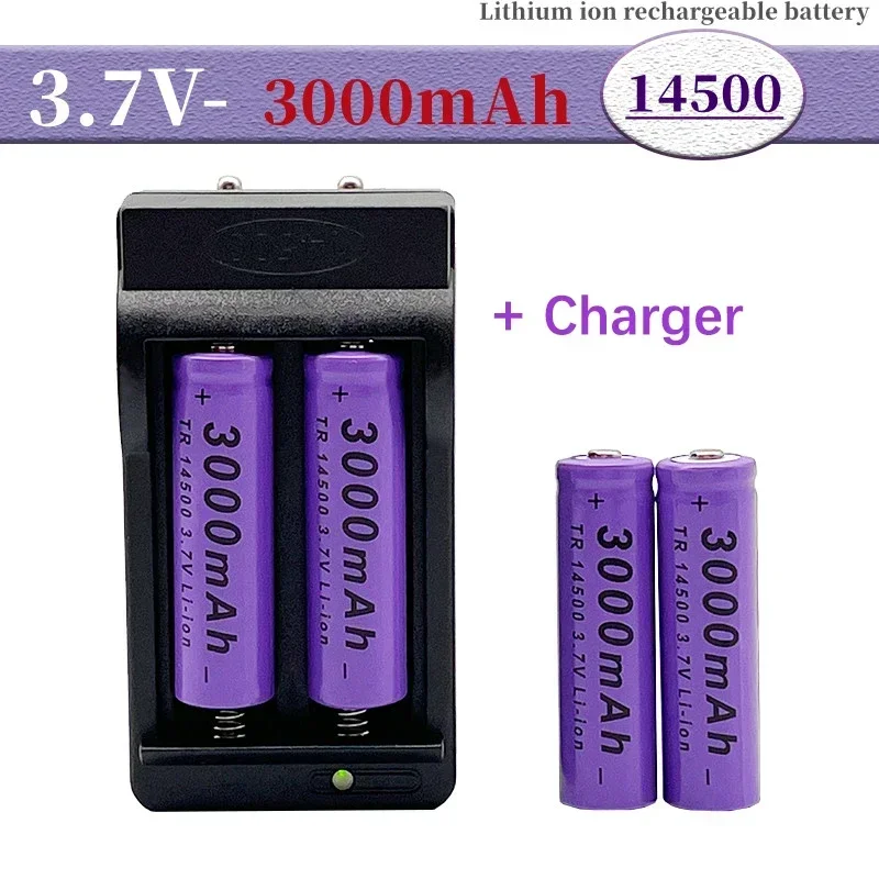 

2023 The latest 14500 lithium battery 3.7V 3000mAh rechargeable battery flashlight battery LED flashlight toy+charger