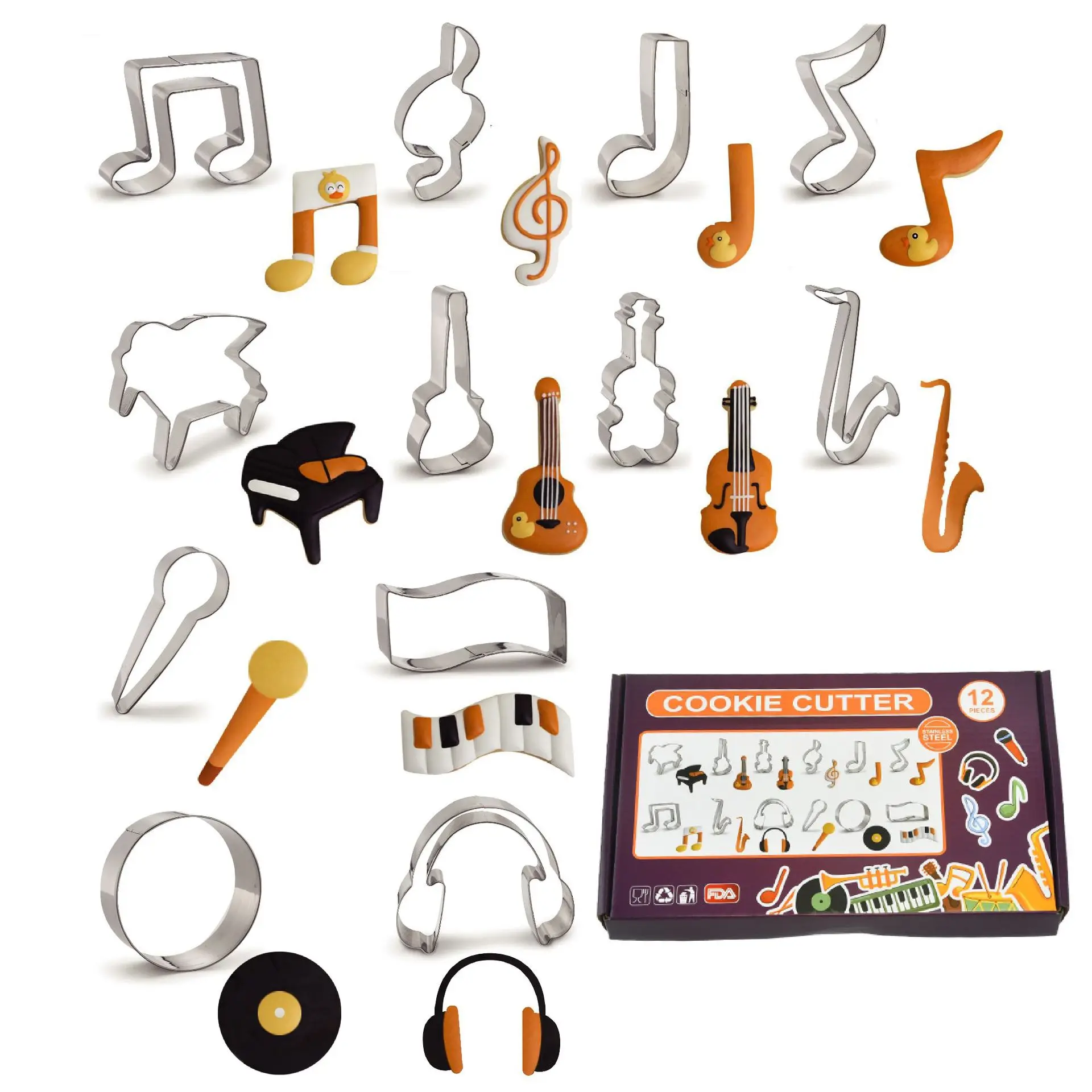 12 PCS Note Instrument Stainless Steel Cookie Cutter Mold Set Cartoon Music Modeling Baking Cake Cookie Rice Ball Cutting Mold
12 PCS Note Instrument Stainless Steel Cookie Cutter Mold Set Cartoon Music Modeling Baking Cake Cookie Rice Ball Cutting Mold