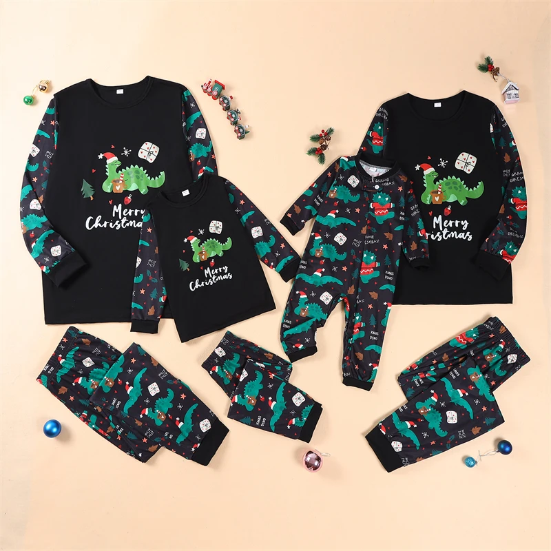 

2023 Christmas Family Matching Outfits Look Dinosaur Father Mother Kids & Baby Pajamas Sets Xmas Daddy Mommy and Me Pj's Clothes