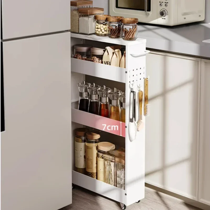 

Multi-layer Drawing Spice Holder High Guardrail Storage Rack Kitchen Ultra-narrow Storage Cart Stable Load-bearing Seam Cabinet