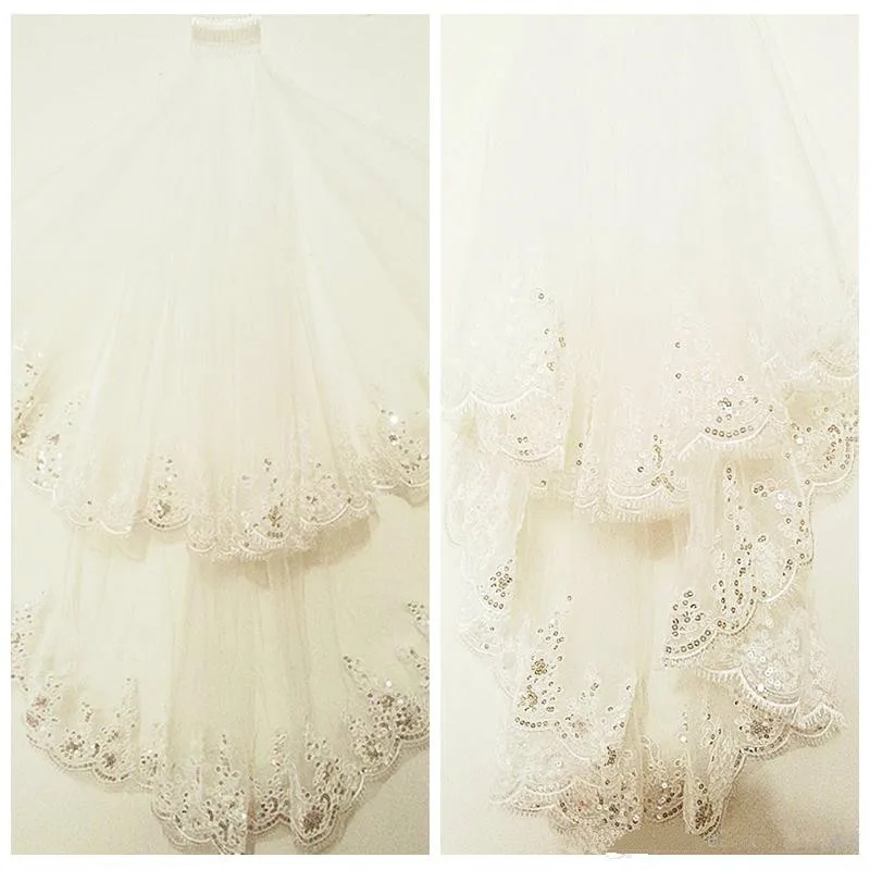 Vintage 1M Long Bridal Veil Lace Appliques Sequins Edge Short Wedding Veil 2 Layers White Veils Long Bridal Wedding Veils 
Vintage 1M Long Bridal Veil Lace Appliques Sequins Edge Short Wedding Veil 2 Layers White Veils Long Bridal Wedding Veils
