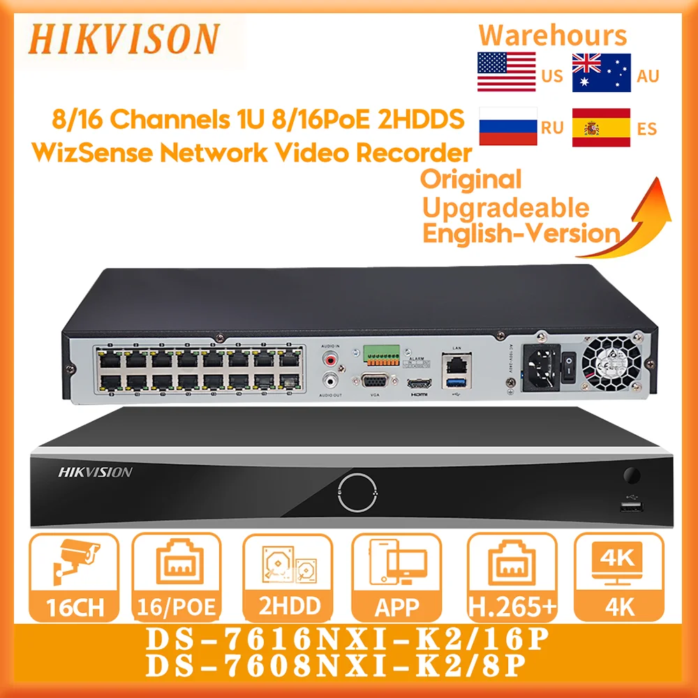 

Hikvision 8MP 4K NVR 8-CH 8 POE DS-7608NXI-K2/8P 16-CH 16 POE DS-7616NXI-K2/16P Ports Facial Recognition Network Video Recorder