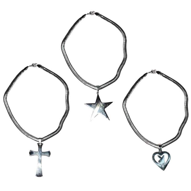 

Модное ожерелье с подвеской в ​​виде креста/звезды/сердца, простое ожерелье-колье Y2K со змеиной костью, милое крутое на ключицу