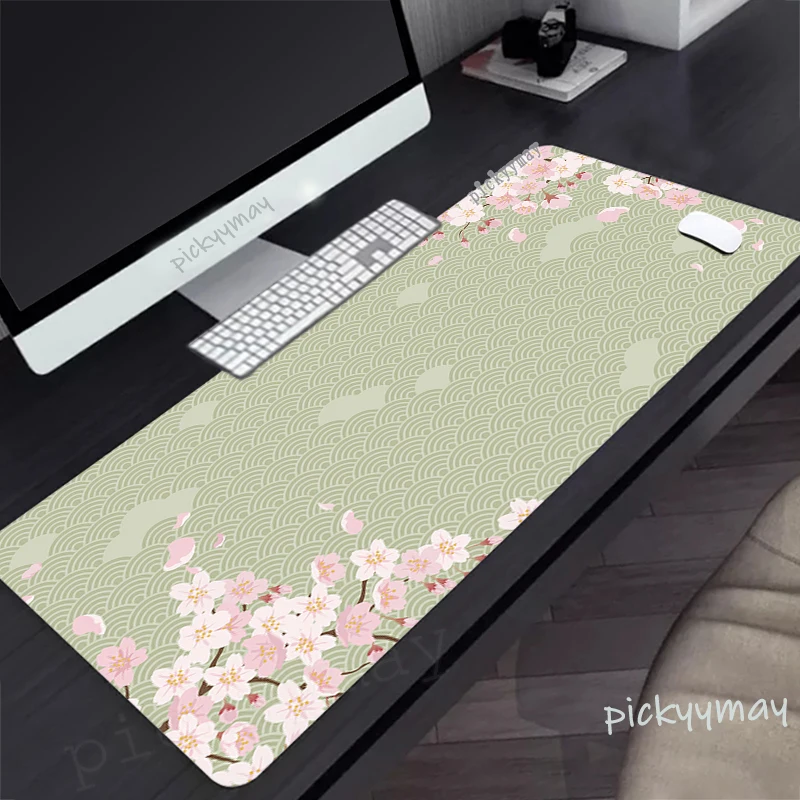 

Большой коврик для мыши Sakura, большой компьютерный коврик для мыши, игровой коврик для мыши, большой коврик для клавиатуры, геймерские коврики для мыши 100x50 см, зеленые настольные коврики