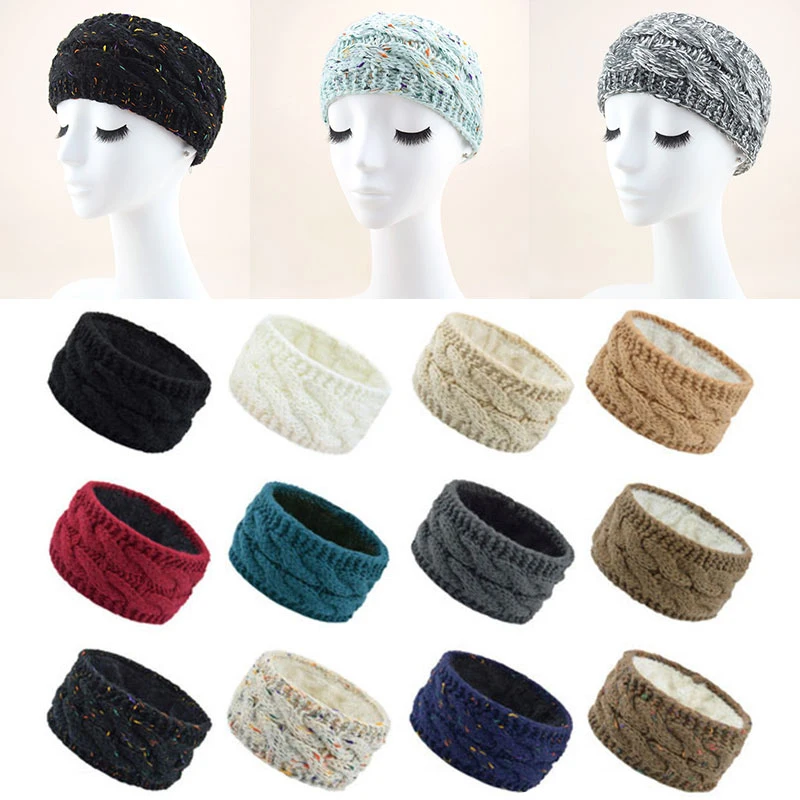 

New Wool Knitted Headbands Winter Warmer Wool Crochet Wide Hairband Turban for Women Bandana Headbands Headwrap Hair Accessories
