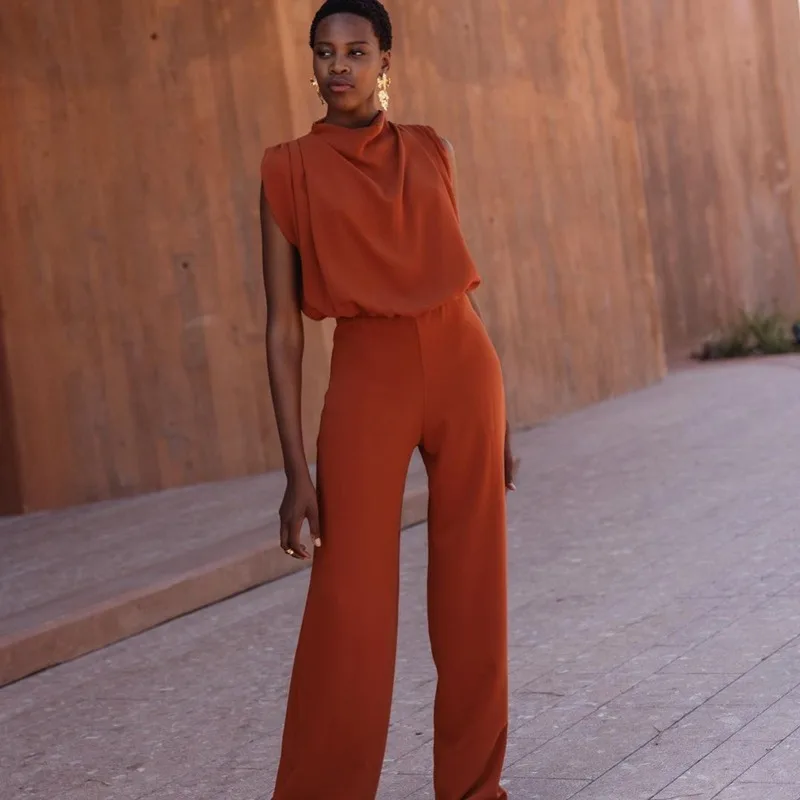 

Elegant Women Jumpsuit Sexy Fashion Sleeveless Turtleneck High Waist Corset Straight Pants Loose Overalls Romper Y2K Onepieces