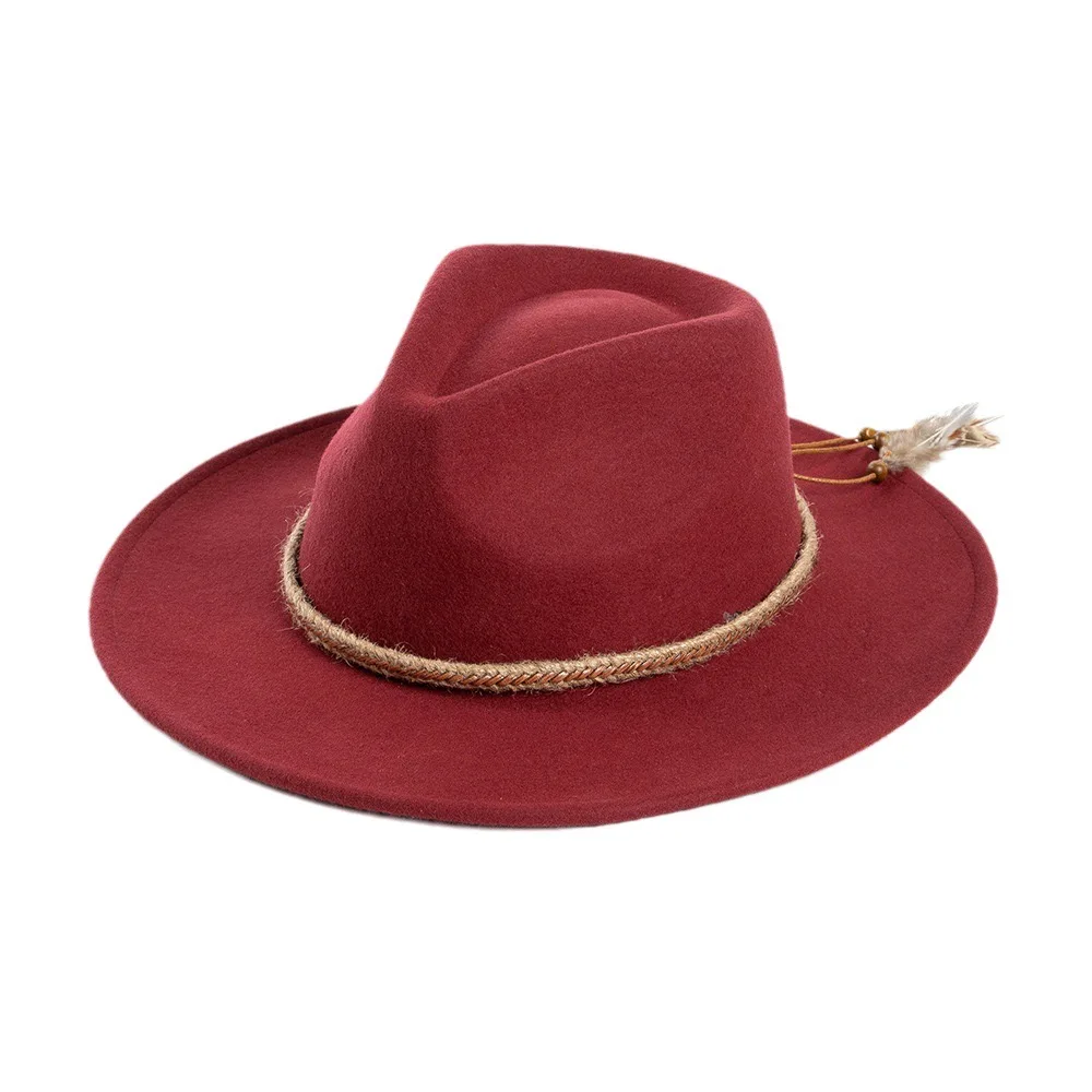 2023 Autumn/Winter New Fashion Casual British Vintage Hemp Rope Feather Decoration Wool Jazz Hat Casual Warm Top Hat TOMKHU
2023 Autumn/Winter New Fashion Casual British Vintage Hemp Rope Feather Decoration Wool Jazz Hat Casual Warm Top Hat TOMKHU