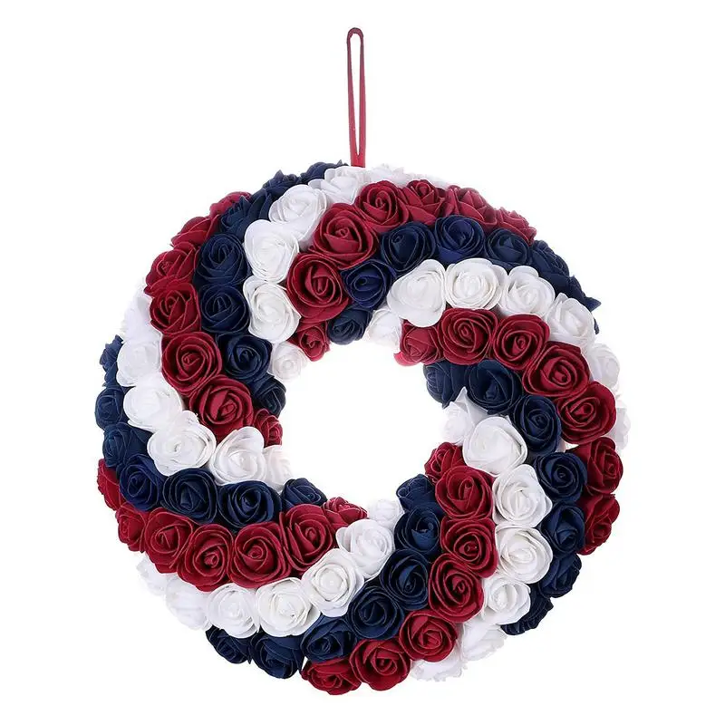 

American Patriotic Independence Day Wreath Artificial Blue White Red Flower Hanging Garland For July Day Door Decoration