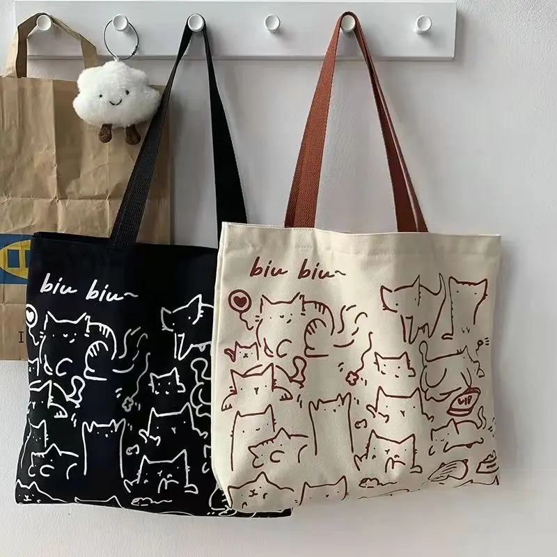 Women Handbag Kitten Pattern Canvas Large Capacity Niche Design Ins Japanese Simple Style Single-shoulder Tote Student New Tide
Women Handbag Kitten Pattern Canvas Large Capacity Niche Design Ins Japanese Simple Style Single-shoulder Tote Student New Tide