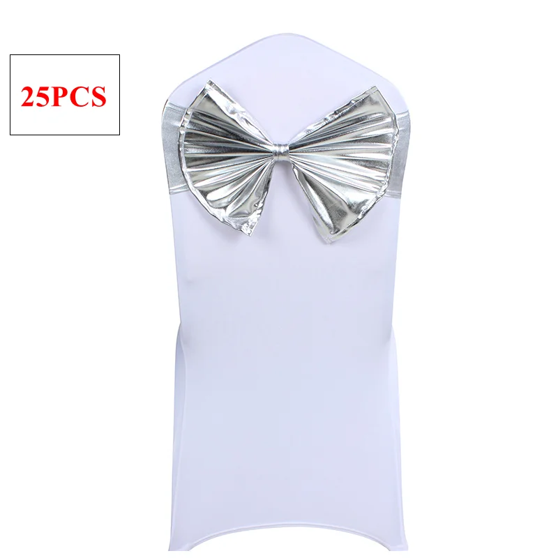 

Silver Color Bronzing Coated Lycra Band Spandex Chair Cover Sashes For Wedding Event Banquet Party Decoration