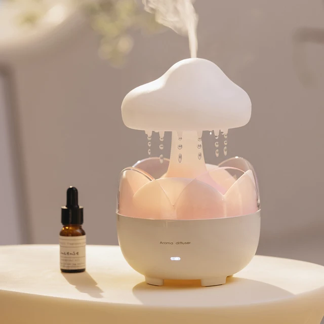 Diffuseur d'arômes électrique pour chambre plus lente, humidificateur d'air de pluie, veilleuses colorées, distributeur d'odeurs de nuage de pluie, gouttes d'eau relaxantes, sons 1