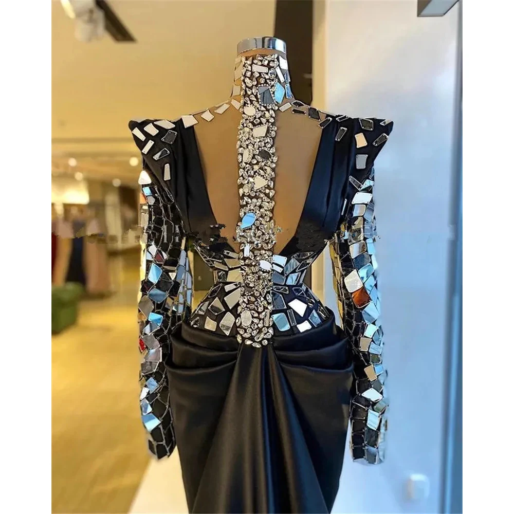 

Женское винтажное вечернее платье, атласное прямое платье до пола с длинным рукавом, высоким воротом и кристаллами, модель 2024