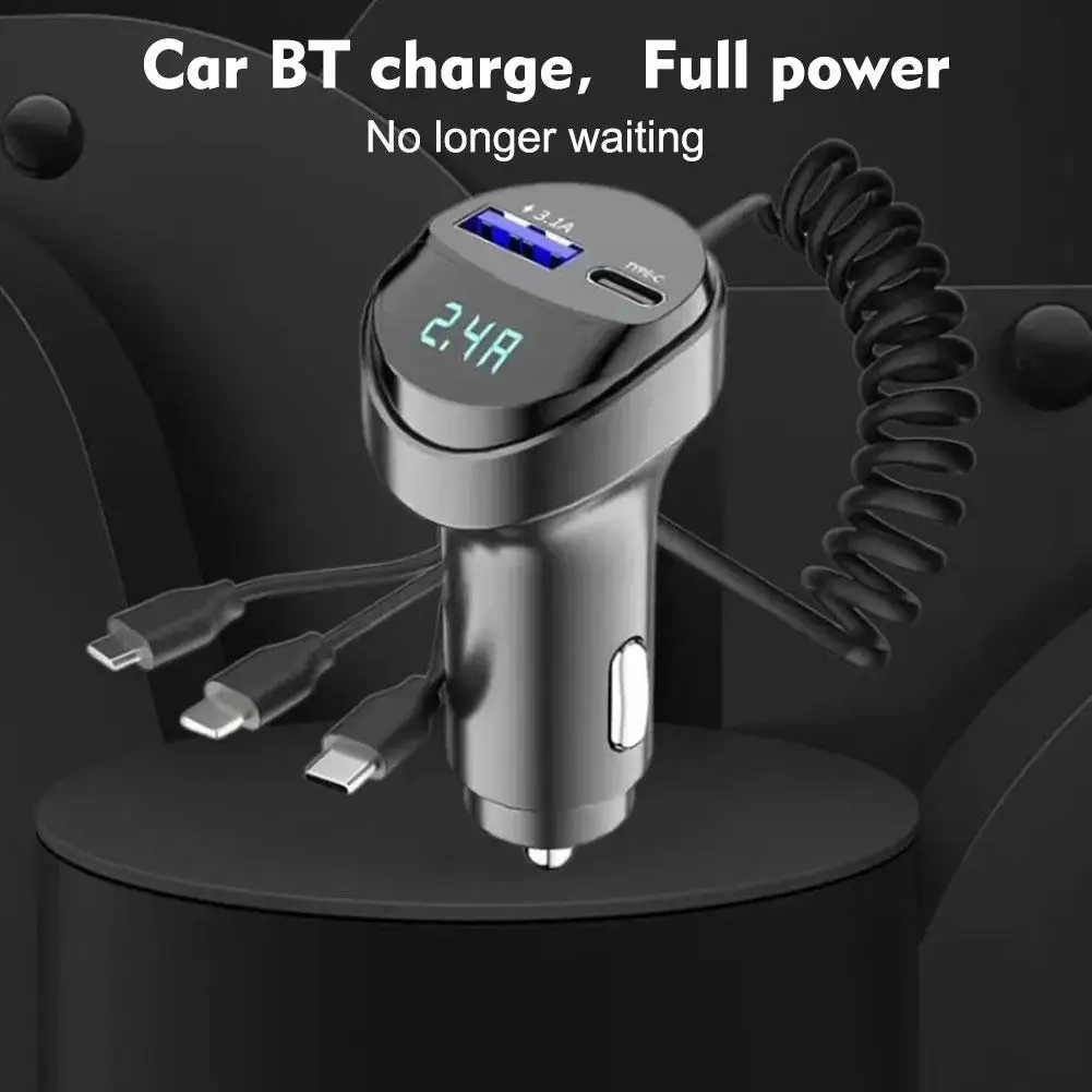 

3.1A 2 Ports USB Fast Car Phone Charger With Voltage Retractable 55W Charging Three USB Cable In One Display Car Q2R6