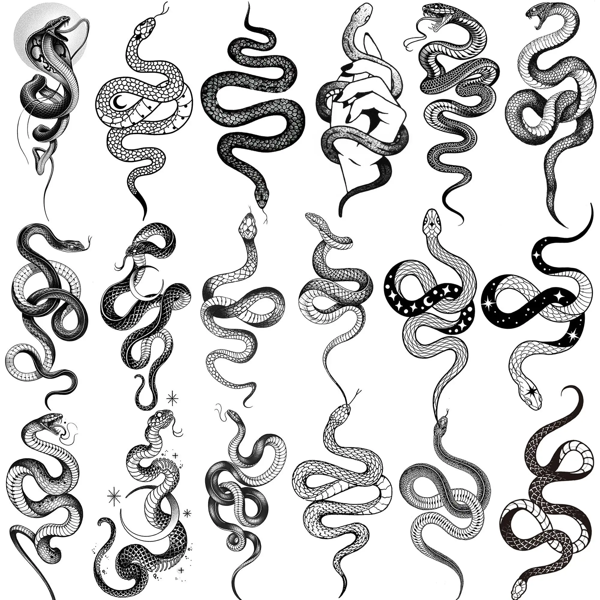 

18 Sheets Small Snake Temporary Tattoos For Men Women Neck Hands Fake Tattoo Stickers DIY Small Black Snake Tattoos Holiday 3D