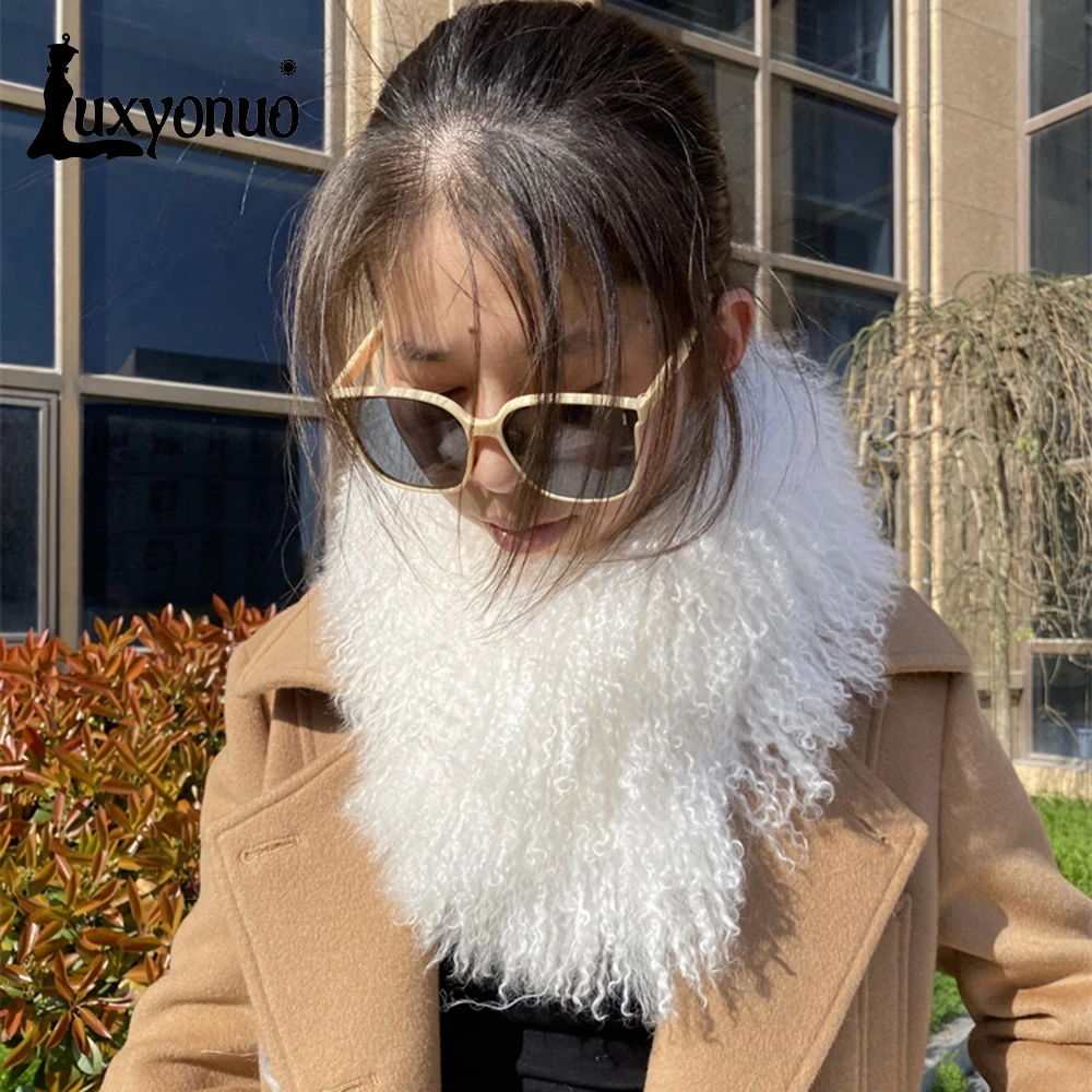 

Luxyonuo Real Mongolian Sheep Fur Scarf Women Detachable Lamb Fur Collar Winter Warm Fur Scarves Lady Fashion Neck Warmer Autumn