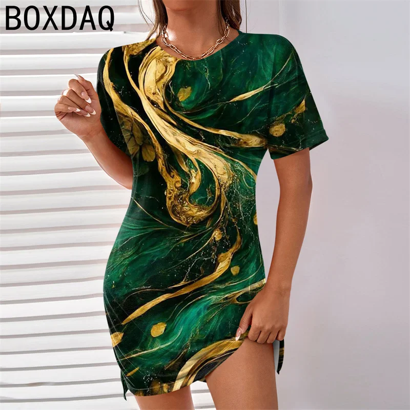 

Women's Summer Straight Dress 3D Art Ink Print Sundress Short Sleeve O-Neck Slim Mini Dress XXS-6XL Big Size Female Dress