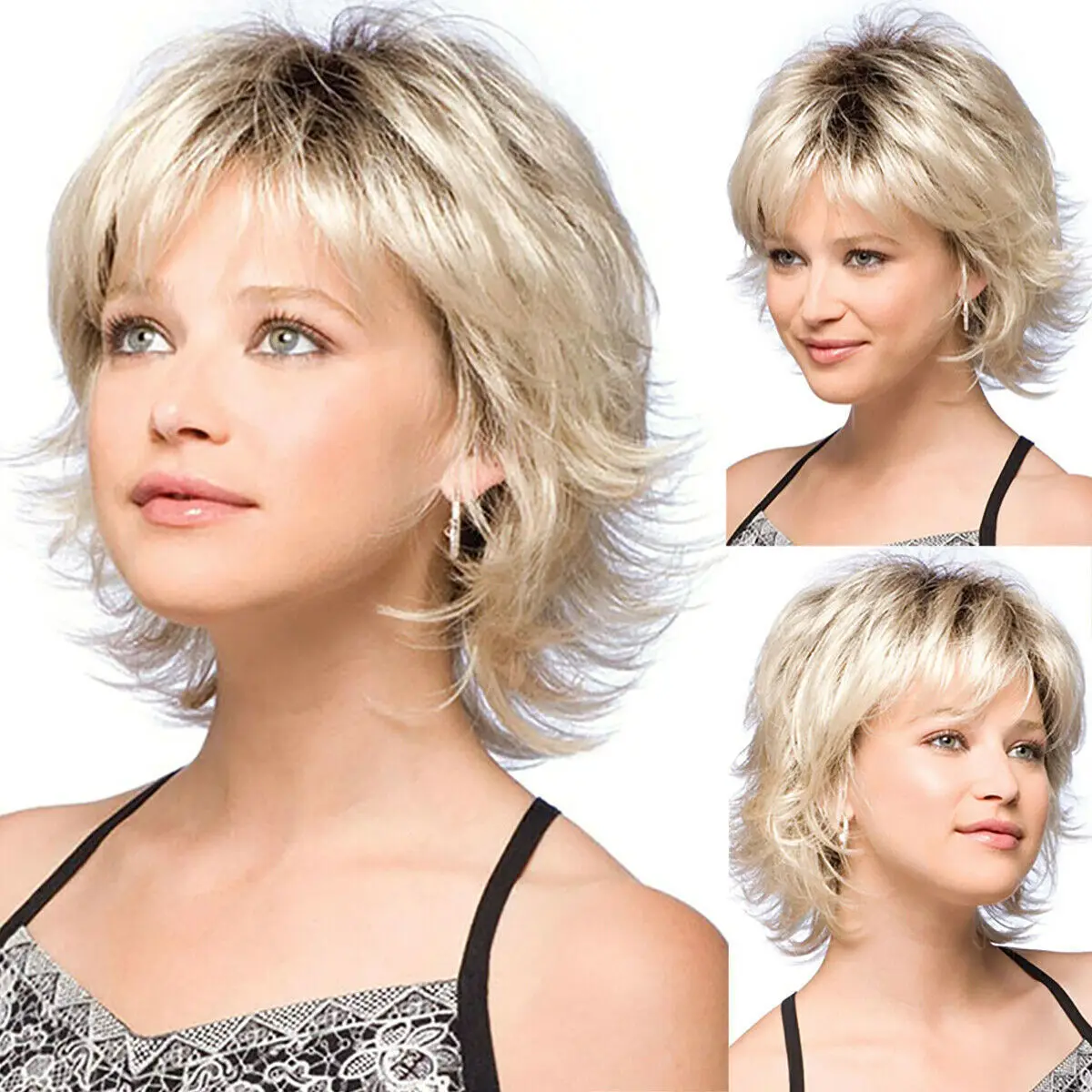 

Short curly wig Wig oblique bangs small volume European and American style high temperature hair cover. wig for women