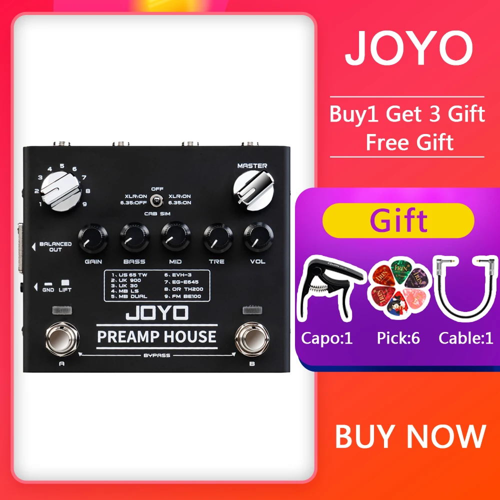 

JOYO Guitar Effect Pedal R-15 PREAMP HOUSE Cabinet Simulator Pedal Build-in 9 Amp's Preamps Features Clean & Distortion Channel